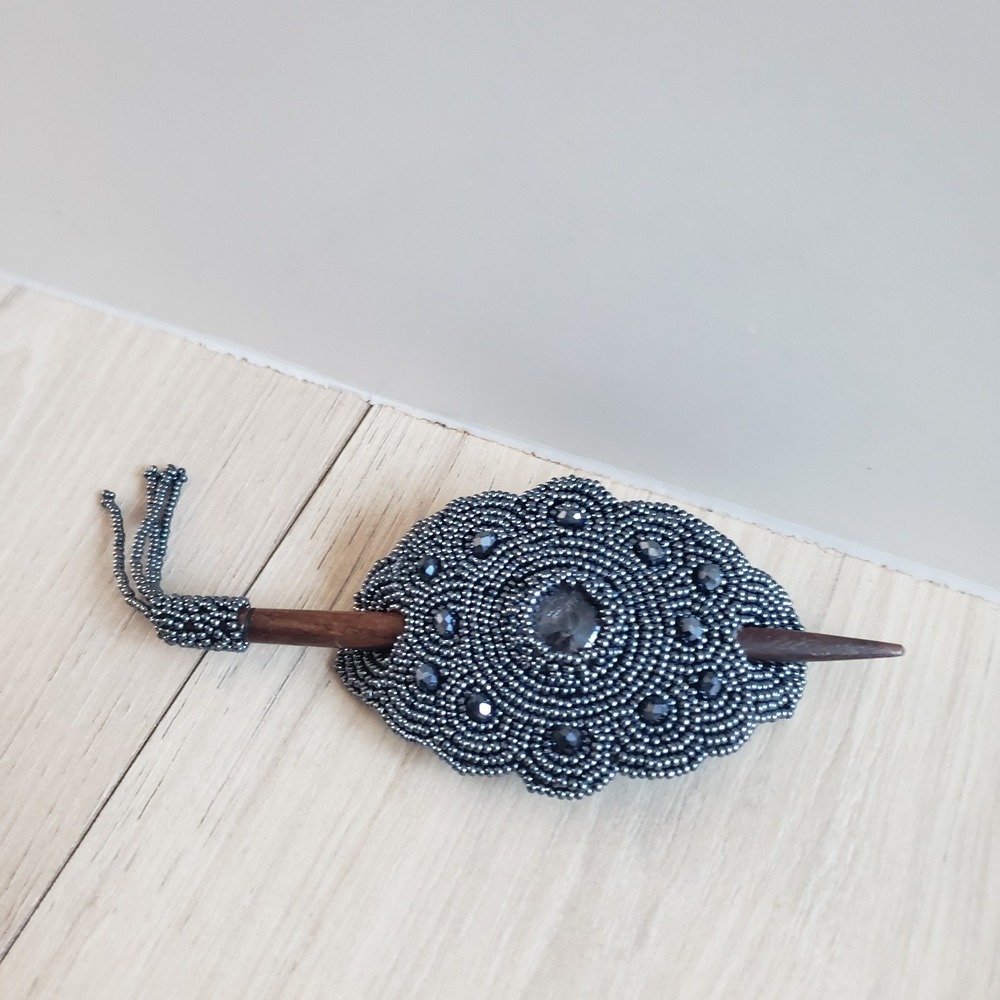 Beaded Gemstone Barrette Artisanโ Handmade Hair Stick